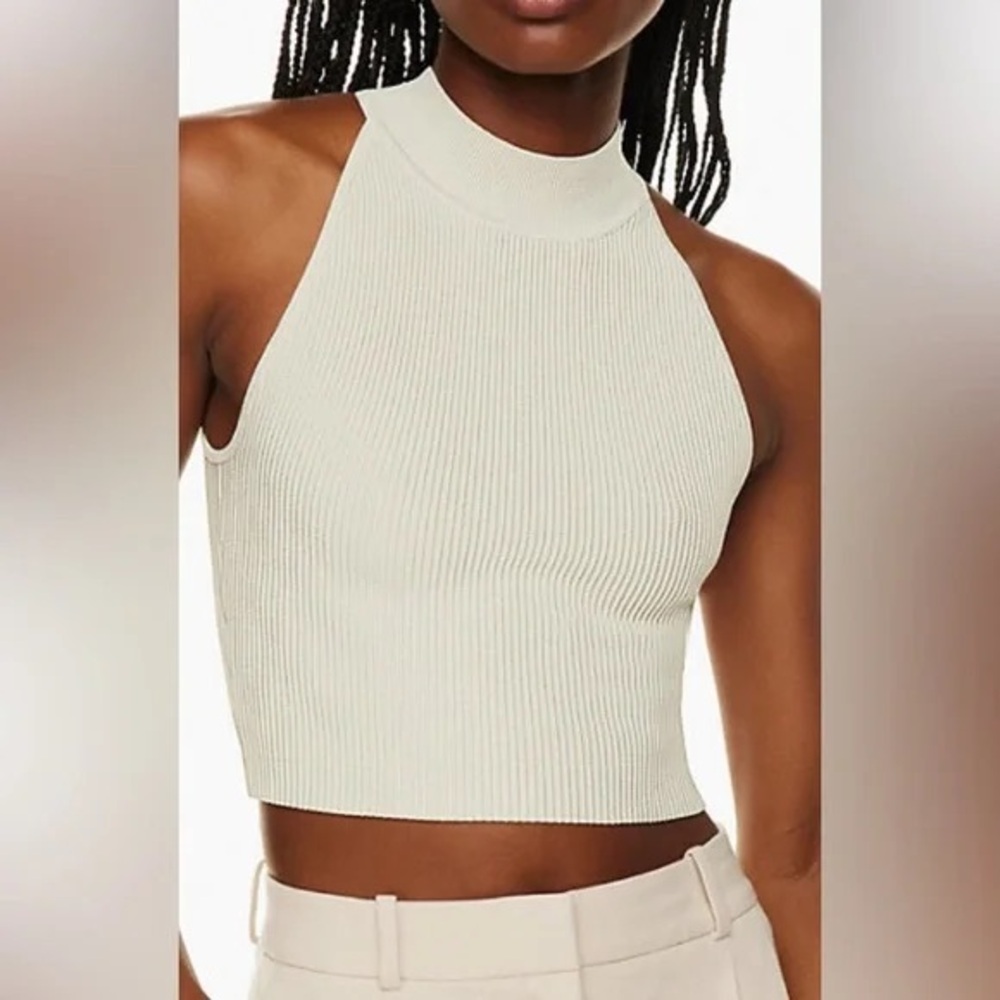 Aritzia Babaton Sculpt Knit Mockneck Halter Top in Eros Pink